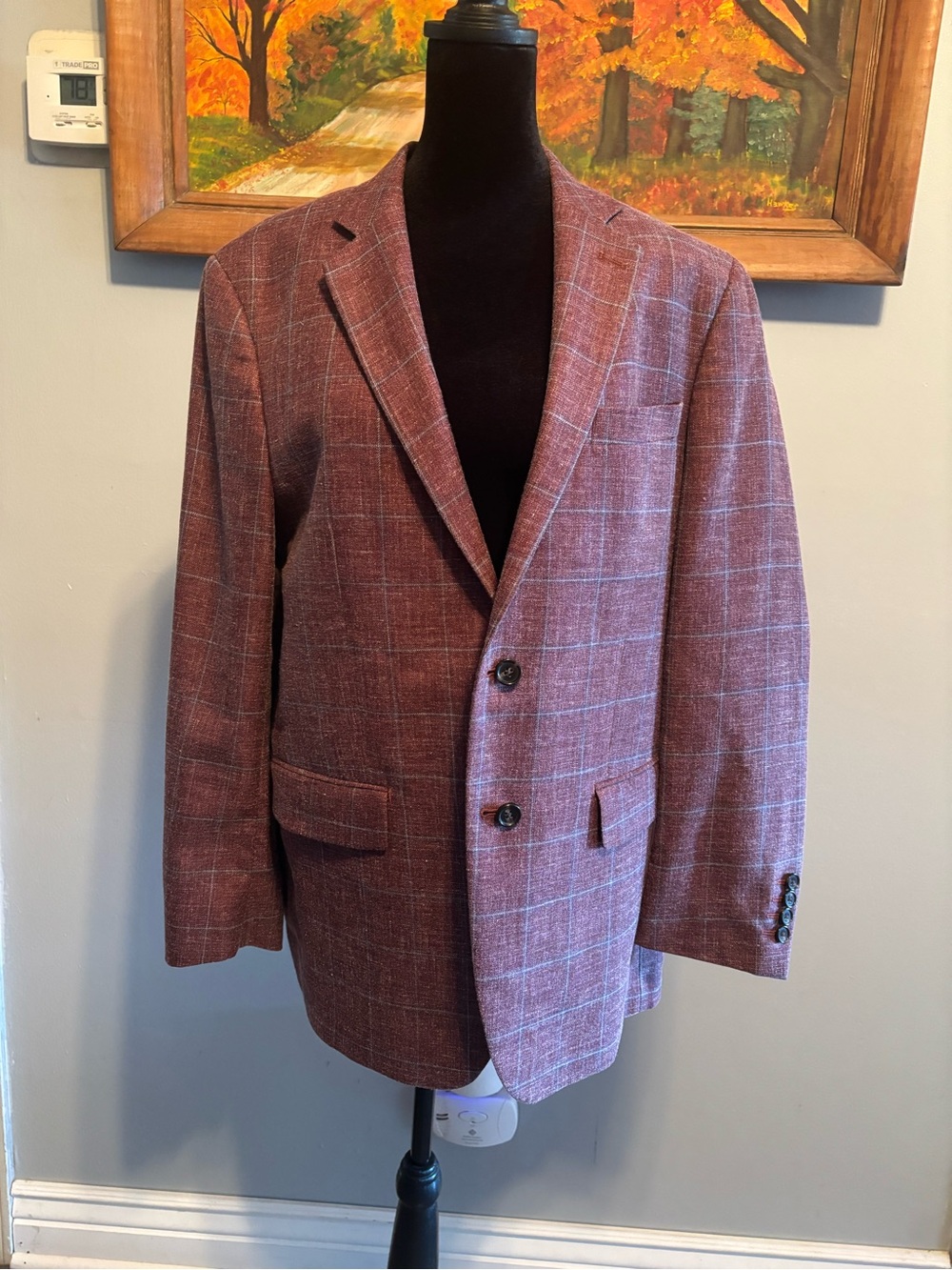 Ralph Lauren Burgundy Windowpane Wool/Silk/Linen Blend Two-Button Sport Coat
